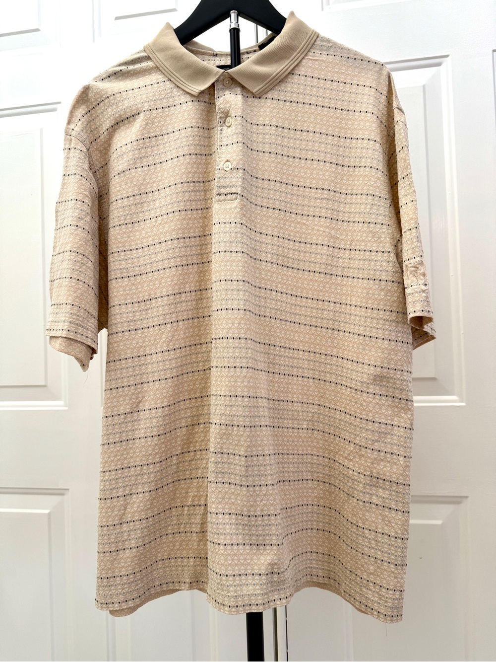 Men's Tan Striped Knit Polo Shirt